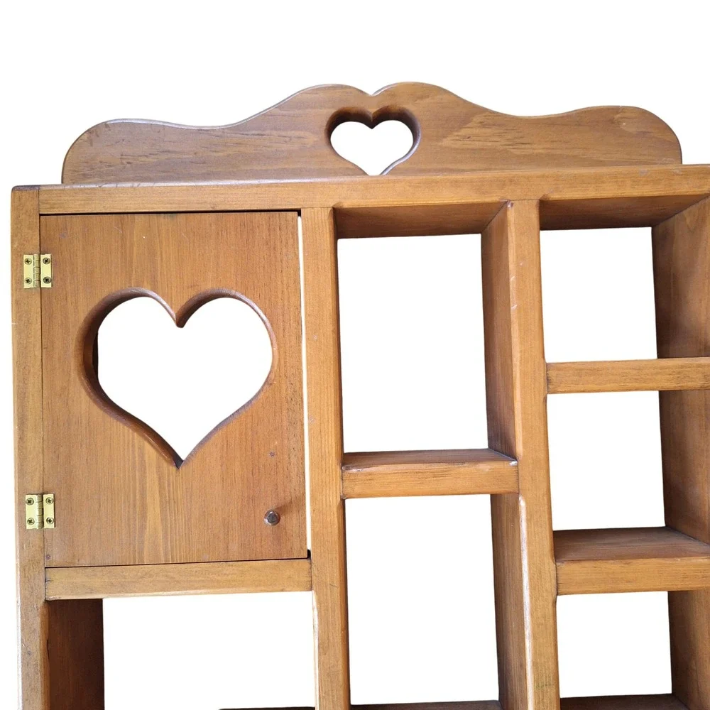 Vintage Cottagecore Wooden Heart Cutout Trinket Shelf Pegs Peekaboo Large